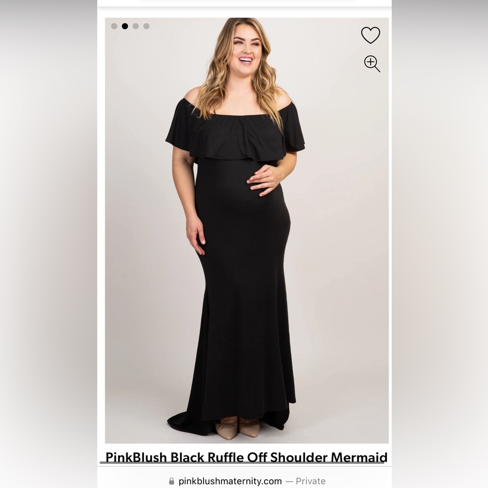 Elegant Black Ruffle Maxi Dress Pink Blush size small/medium off the shoulder